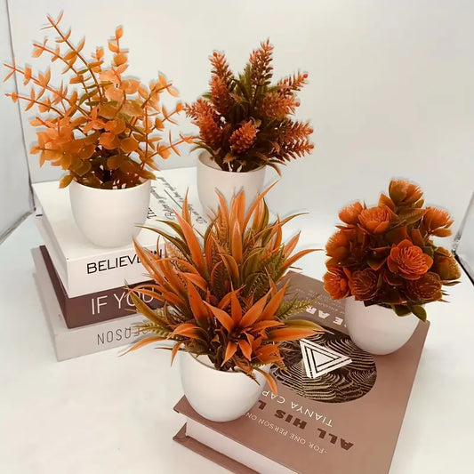 Artificial Autumn Plants - White Pots - Fall Decor