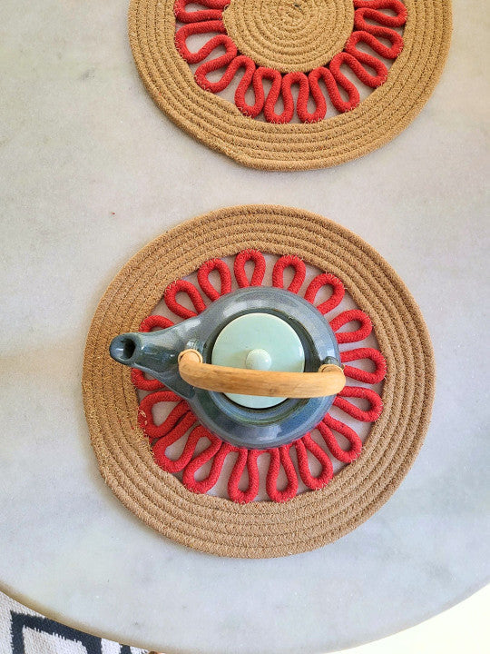 Textured Dining Table Mats – Table Linens – Cotton – Round – 2-Piece Pack