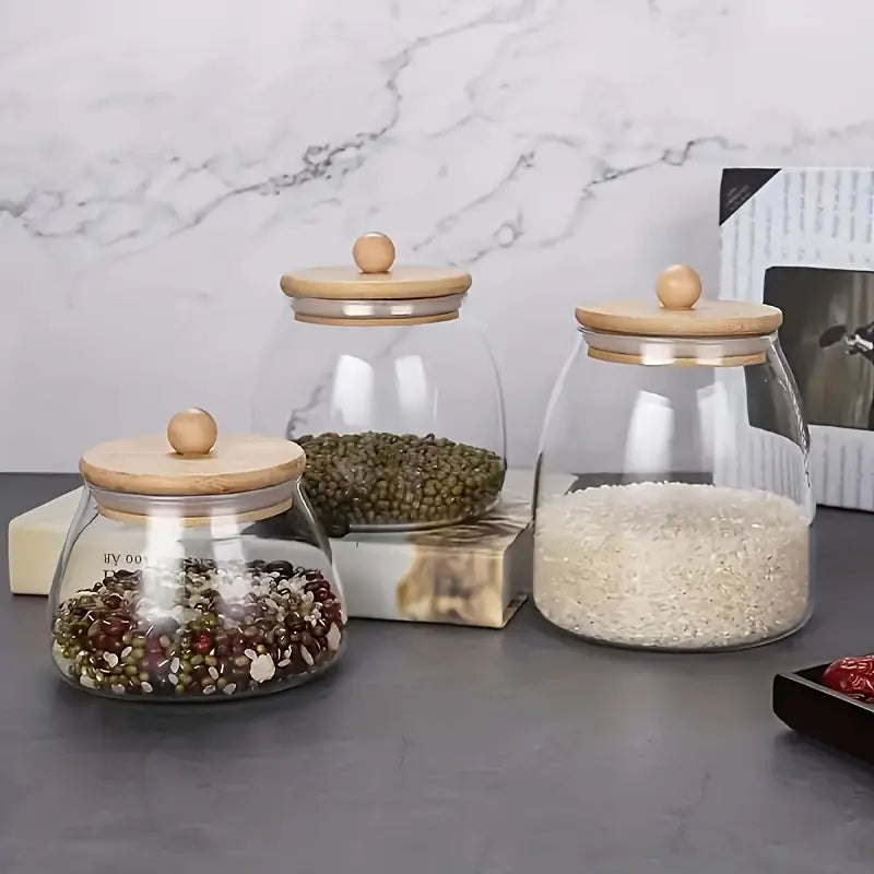 3PC Airtight Glass Storage Jar Set – Leak-Proof Kitchen Organizer