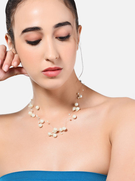Multi-Strand White Pearl Neckpiece – Fashion Accessory – Silver-Plated Alloy – Individual Item