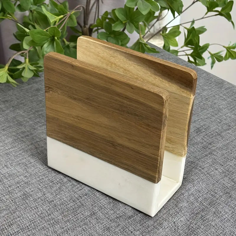 Marble Napkin Holder Wood Base - Modern Elegant Table Decor