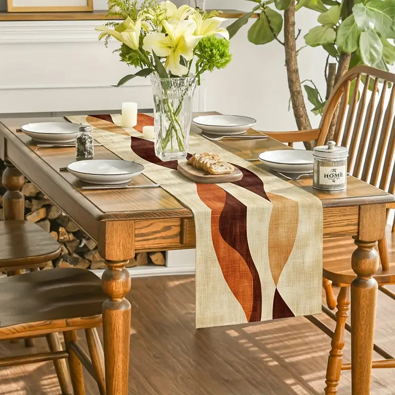Boho Linen Table Runner - Warm Rectangular Dining Decor