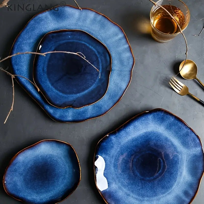 4PCS Japanese Ceramic Plates – Irregular Shaped Steak Plates for Kitchen Use