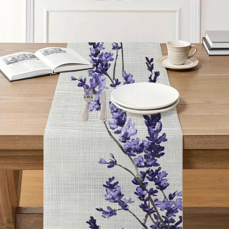 Purple Lavender Table Runner - Elegant Polyester Dining and Kitchen Decor