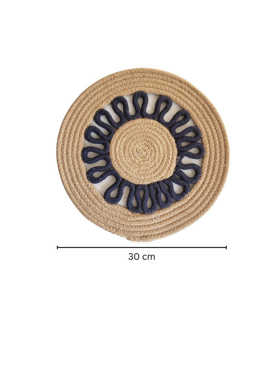 Set of 2 - Round Dining Placemats – Cotton Tabletop Textiles – Textured Pattern