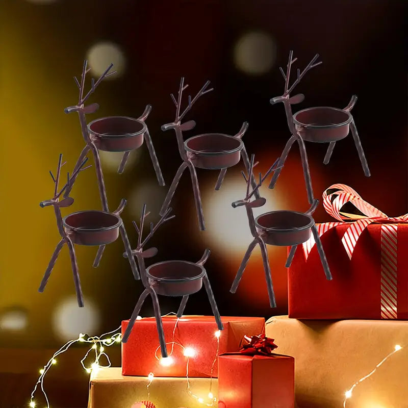 Deer Candle Holders (6) - Metal Reindeer Tealight Christmas Decor