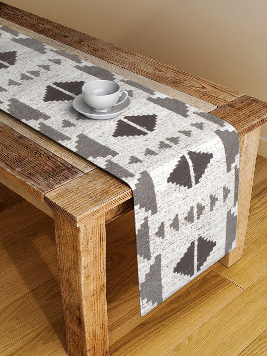 Geometric Printed Table Runner – Natural Cotton – Rectangular Design – Single Piece