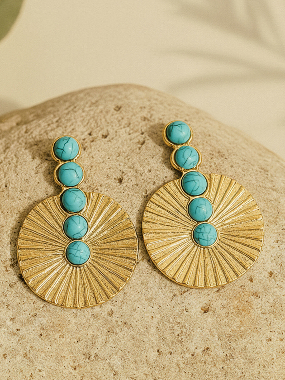 Gold-Plated Turquoise Spherical Drop Earrings – Fashion Jewellery – Post-Back Closure – 4cm Drop