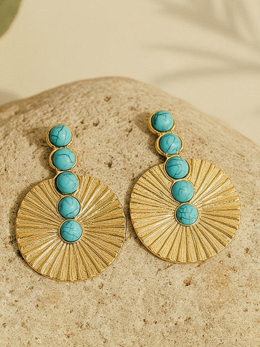 Gold-Plated Turquoise Spherical Drop Earrings – Fashion Jewellery – Post-Back Closure – 4cm Drop
