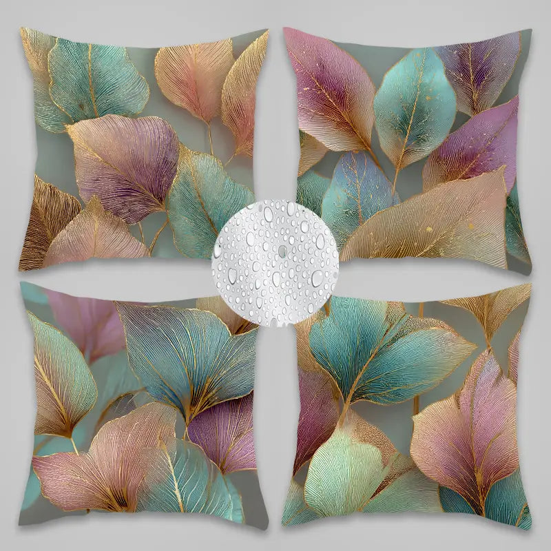 Teal Leaf Pillow Covers 4-Piece Set - Sofa Throw Cushion Cases