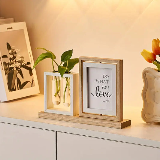 Inspirational Photo Frame with Plant Holders - Wooden Desk Decor