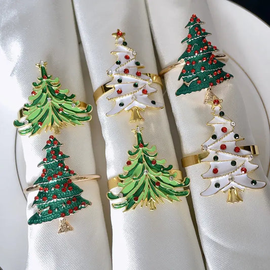Christmas Napkin Rings Set - Gold Metal Holiday Table Decor