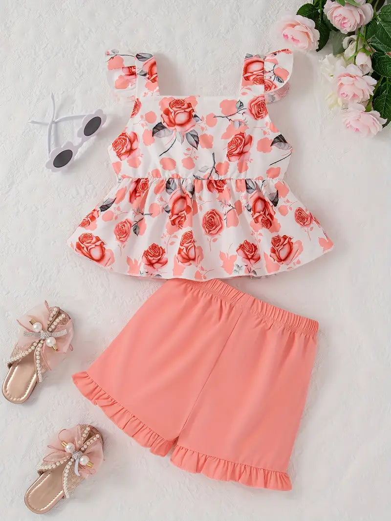Floral Bowknot Camisole & Shorts Set | 2-Piece Baby Girl Outfit with Headband