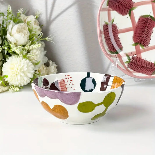 Bohemian Ceramic Bowl - Hand Painted, Colorful Tree Design
