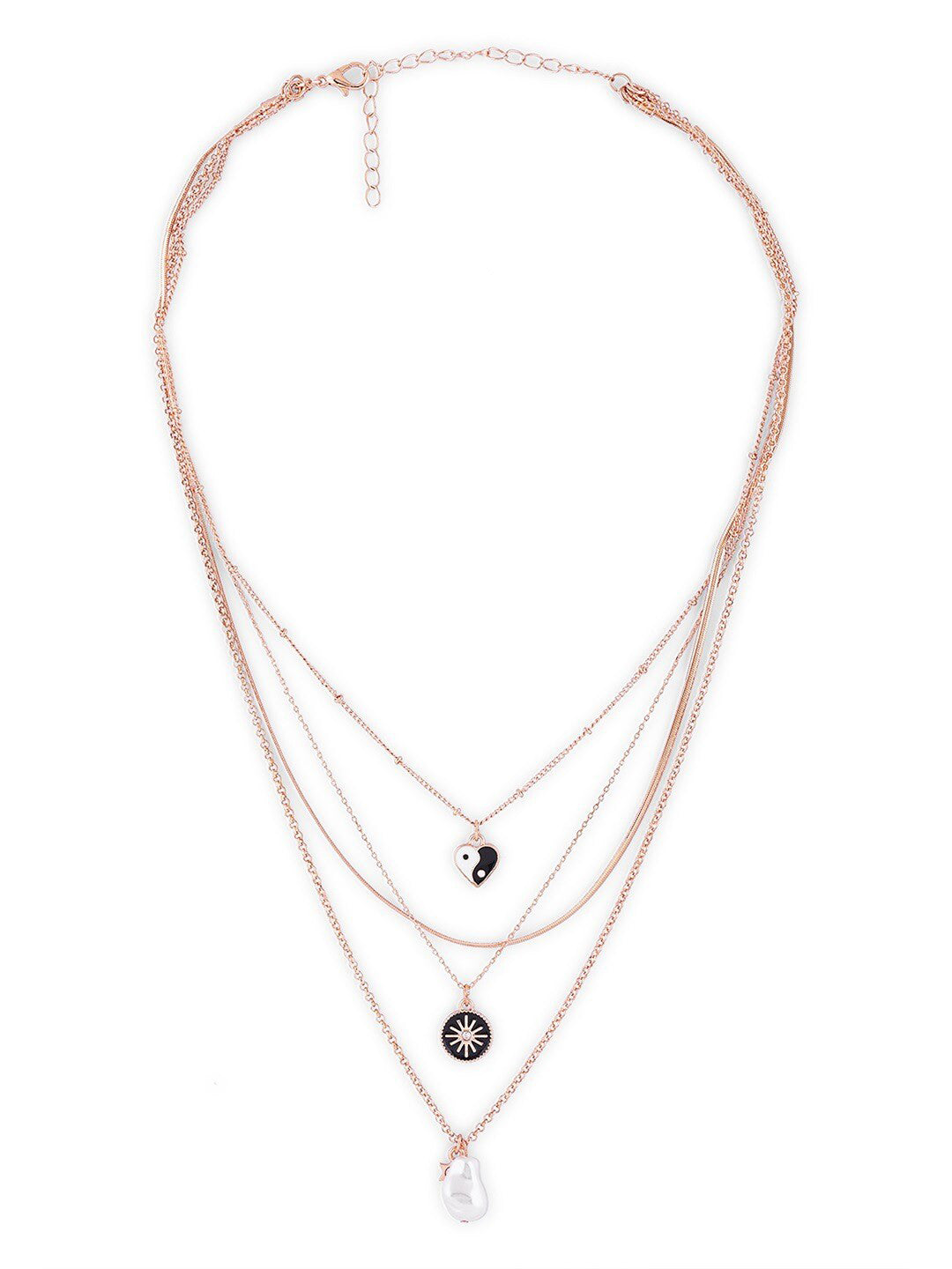 Layered Chain Necklace – Gold-Plated Alloy with Black Stones – 33.5cm Length