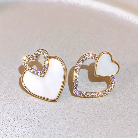 Asymmetric Heart Earrings Vintage Alloy Studs Stainless Steel