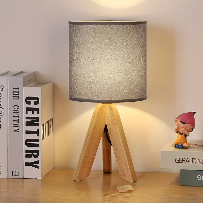 Wooden Tripod Table Lamp Linen Shade Desk Lamp
