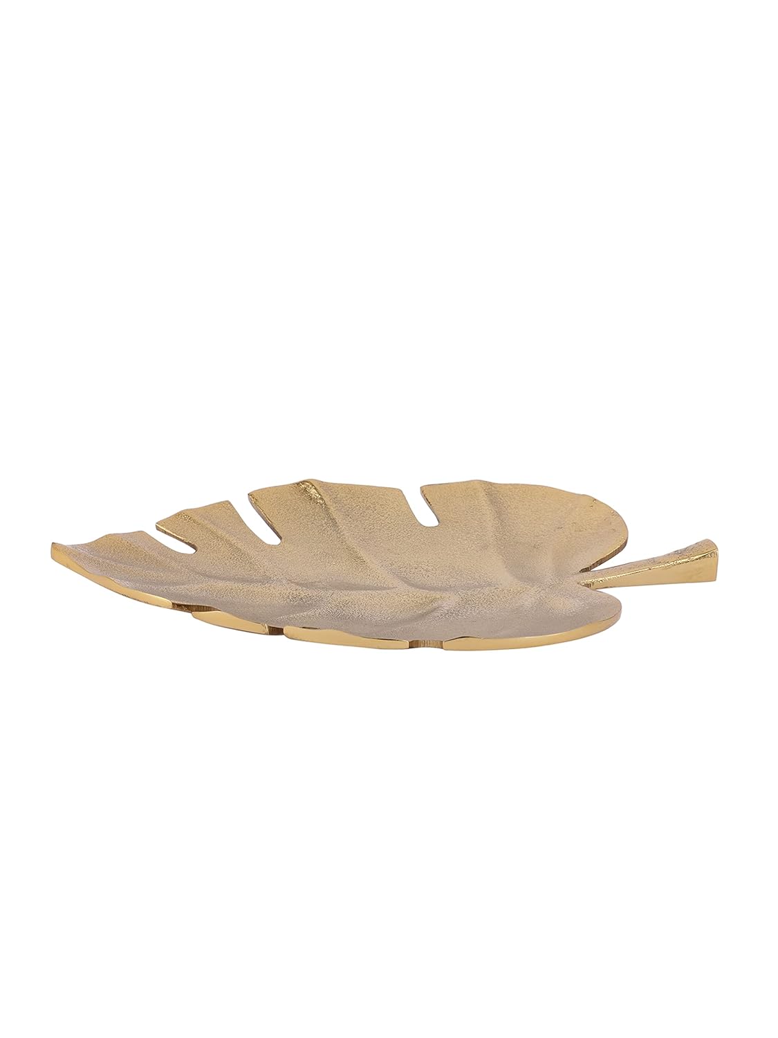 Gold Leaf Decorative Serving Tray – Modern Tabletop Platter – Metal Gold Finish – 10.5 Inch