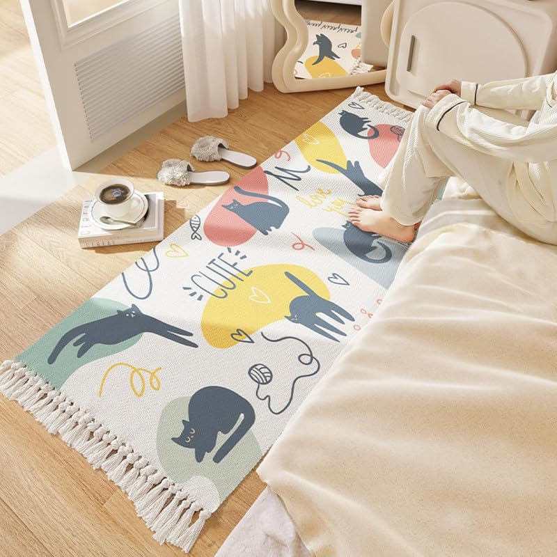 Bedside Runner – Hand Woven Printed Cotton – Washable 2x5 Feet