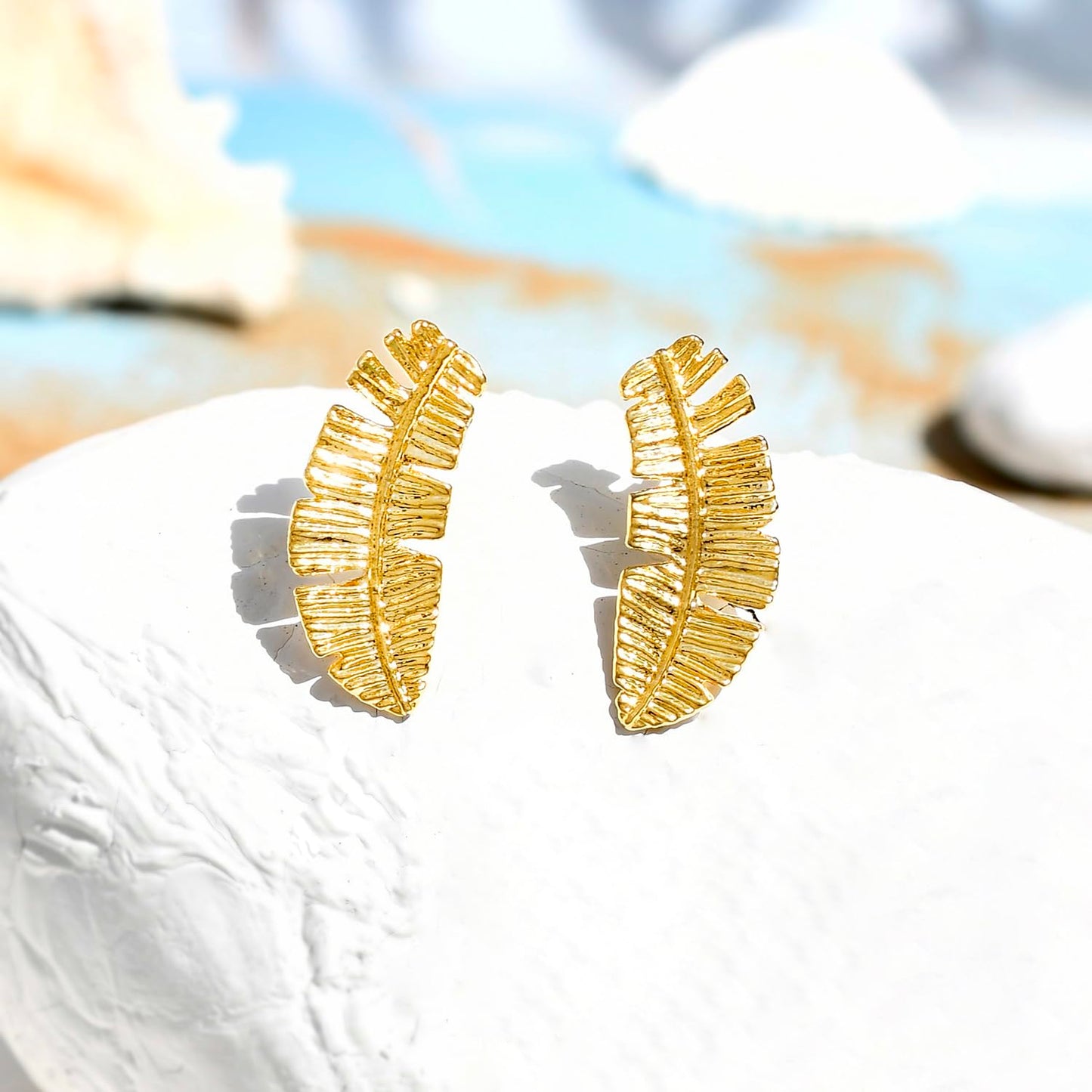 Hawaii Banana Leaf Ear Crawler Studs – Fashion Earrings – Handcrafted Brass Base – Skin-Safe Finish