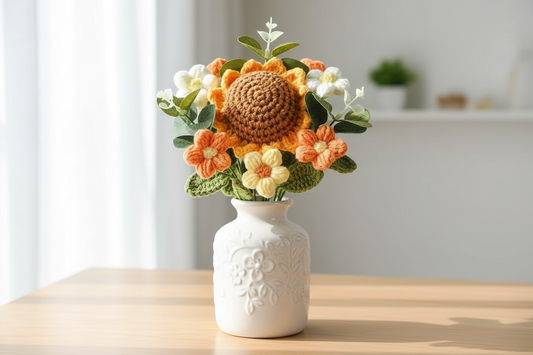 Hand-Crocheted Flower Bouquet – Everlasting Floral Decor – Cotton Thread – Single Bunch