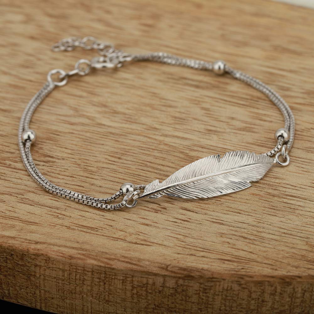 Leaf Shape Link Bracelet – Women's Jewellery – 925 Sterling Silver Rhodium Plated – Tarnish-Resistant