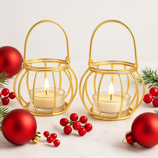 Hanging Lantern – Glass & Gold Metal Tea Light Holder – Wholesale Festive Decor