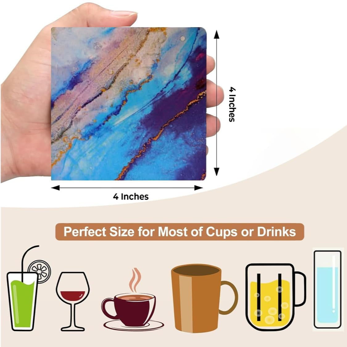 Elegant Ice Stone Tea Coasters Set of 6 with Stand | Beautiful Design for Cups, Mugs & Glasses, Home Decor & Gifting