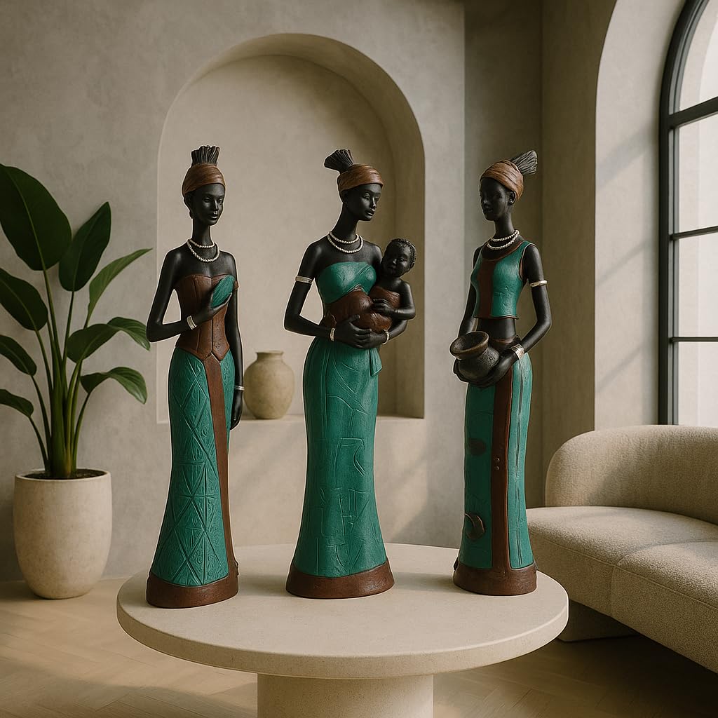African Tribal Figurines – Hand-Crafted Resin Decor – Set of 3 (20cm)