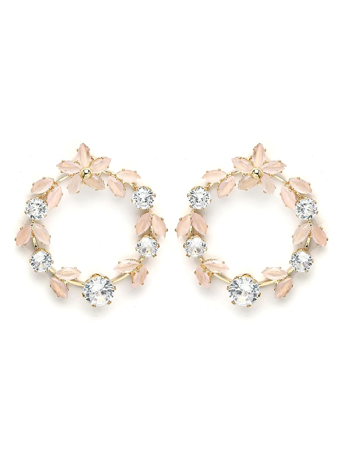 Round Dangler Earrings – Women's Fashion Jewellery – Gold Plated Pink American Diamond – Single Pair
