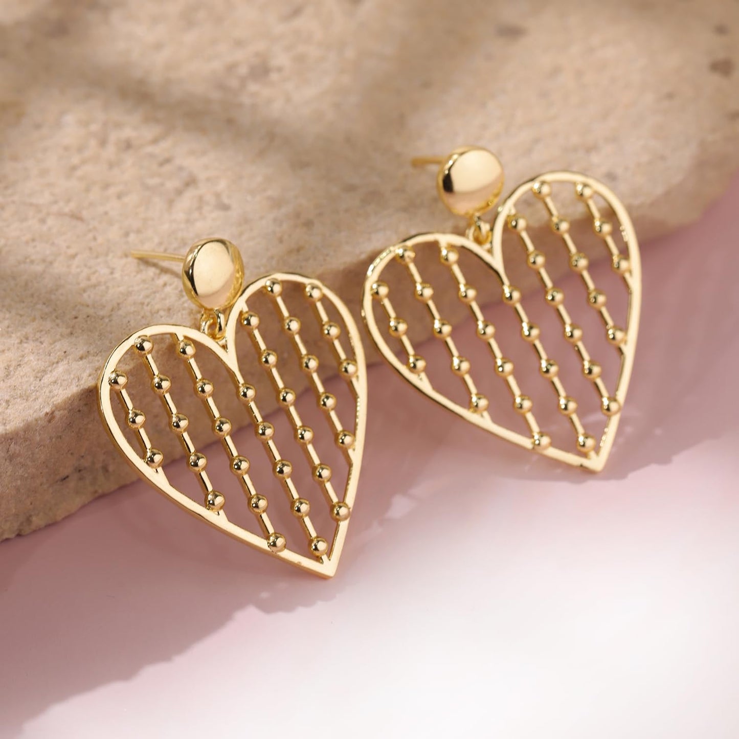 Golden Lattice Heart Earrings – Women's Jewellery – Gold Plated – Intricate Design