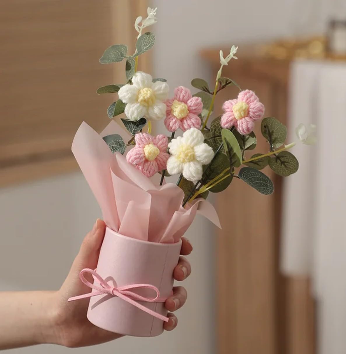 Textile Flower Bouquet – Decorative Home Accent – Cotton Yarn – Fade-Resistant – Single Unit Display