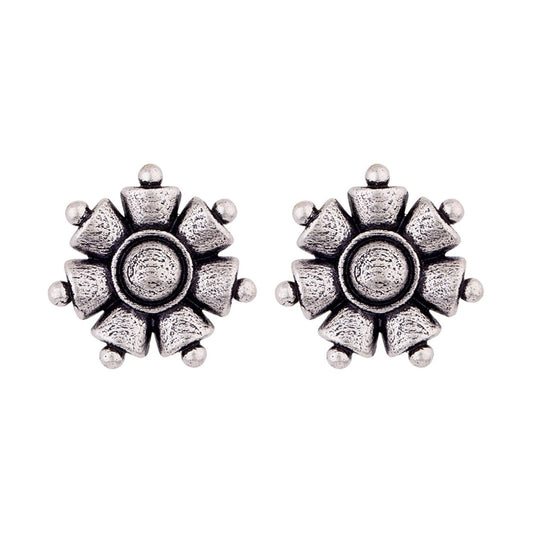 Floral Stud Earrings – Fashion Jewellery – Silver Brass, Anti-Tarnish Finish – Lightweight Design