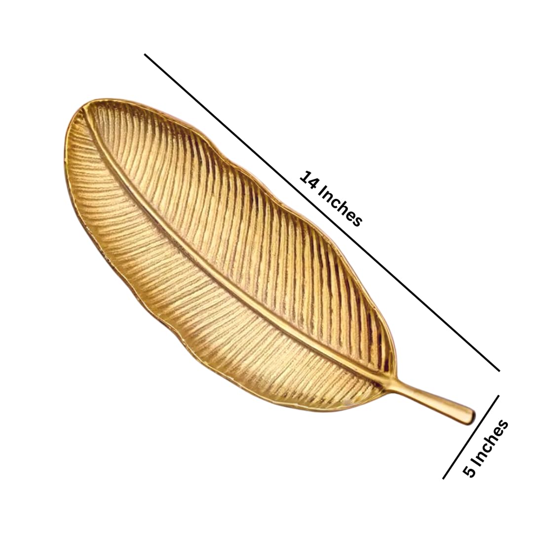 Banana Leaf Pattern Tray – Decorative Serving Platter – Gold Finish Metal – Leaf-Shaped Design
