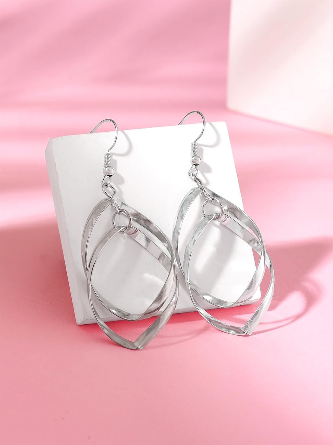Leafy Shaped Dangler Earrings – Fashion Jewelry – Silver-Tone Finish – Long Style
