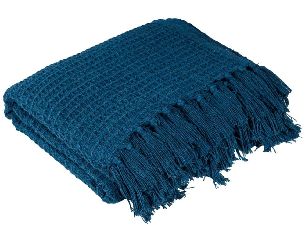 Waffle Knit Throw Blanket – Cotton Tasseled Design – All-Season – 127x152 cm