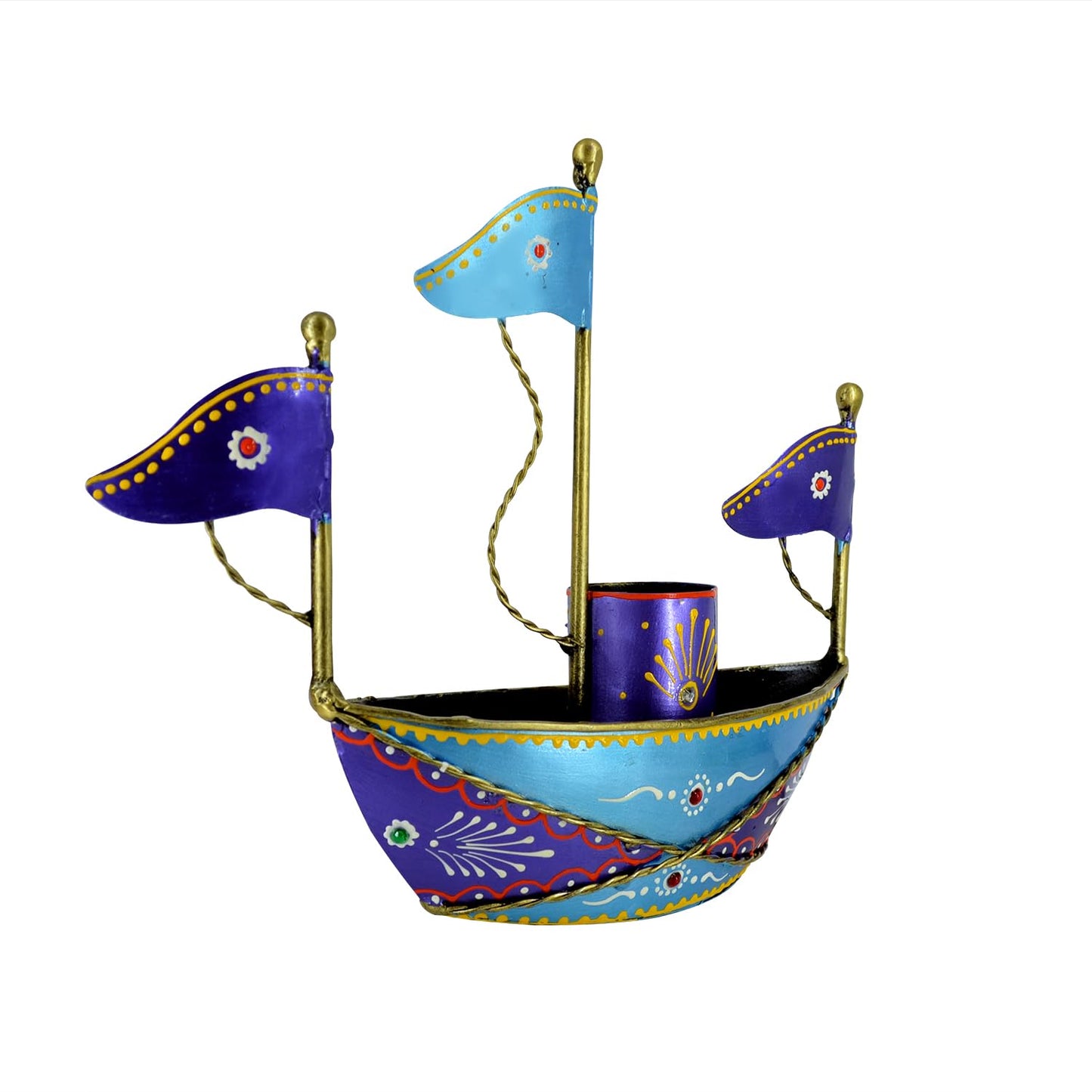 Iron Ship Boat Showpiece – Handpainted Metal – 26cm L Tabletop Decor