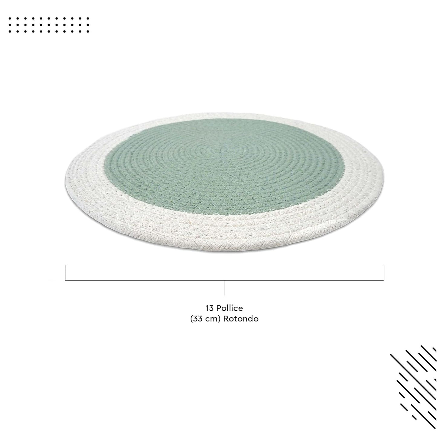 Dining Table Placemats – Cotton Ribbed, Sage/Off White – 32cm Round, Set of 4