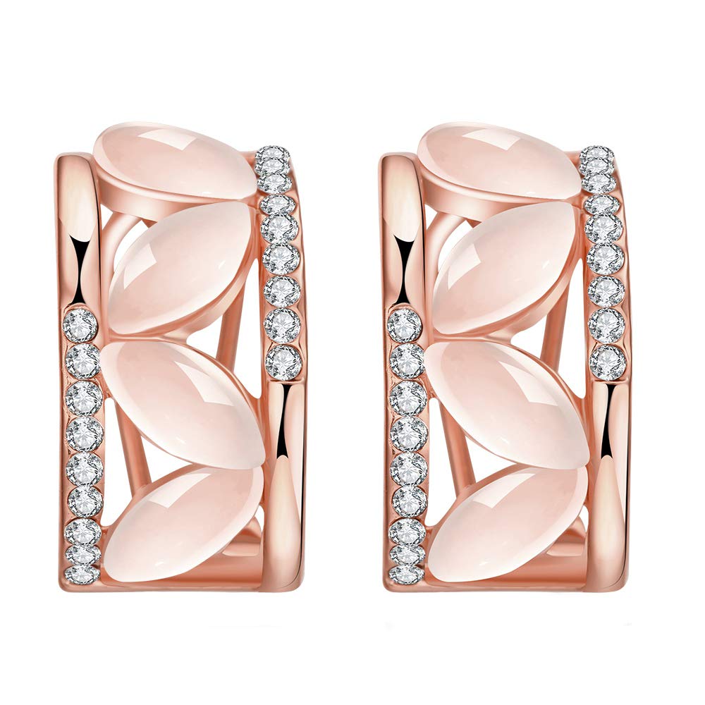 Multicolor Crystal & Opal Drop Earrings – Rose Gold Plated – Oval Shaped Design