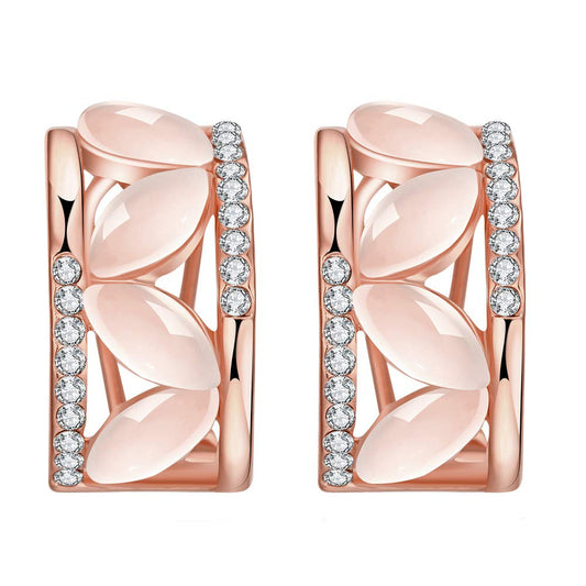 Multicolor Crystal & Opal Drop Earrings – Rose Gold Plated – Oval Shaped Design