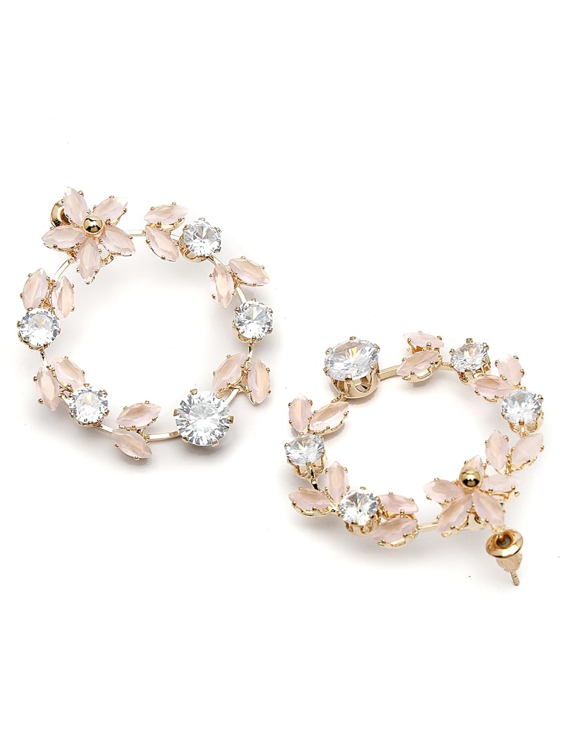 Round Dangler Earrings – Women's Fashion Jewellery – Gold Plated Pink American Diamond – Single Pair