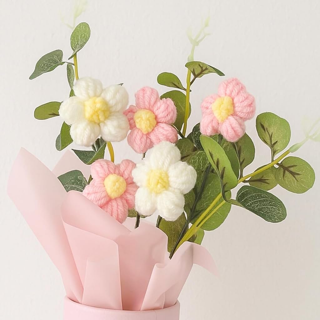 Textile Flower Bouquet – Decorative Home Accent – Cotton Yarn – Fade-Resistant – Single Unit Display