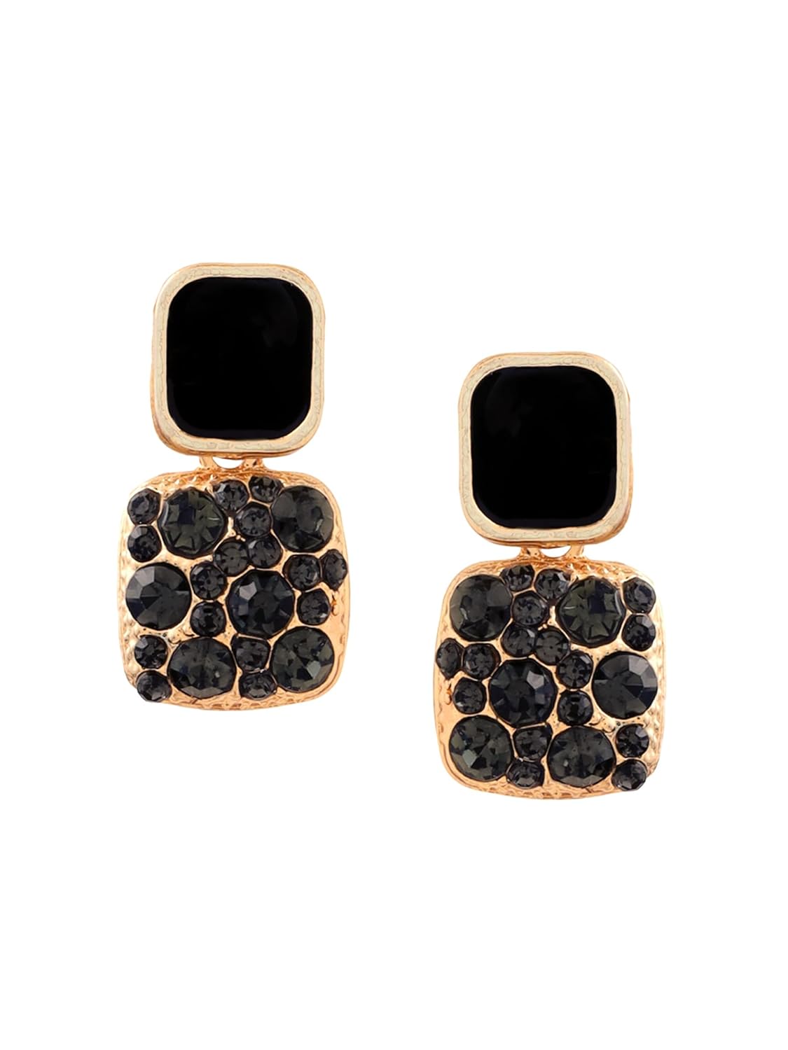 Black Crystal Drop Earrings – Women's Fashion Jewellery – Gold Toned – Direct Sourced Value