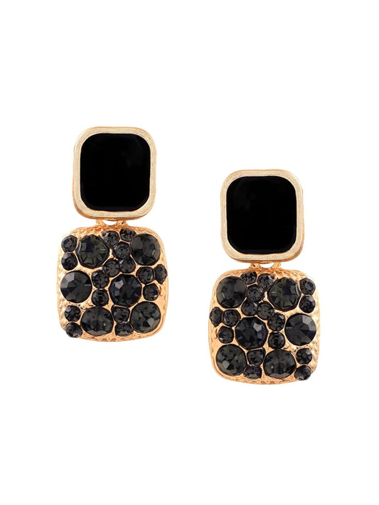 Black Crystal Drop Earrings – Women's Fashion Jewellery – Gold Toned – Direct Sourced Value
