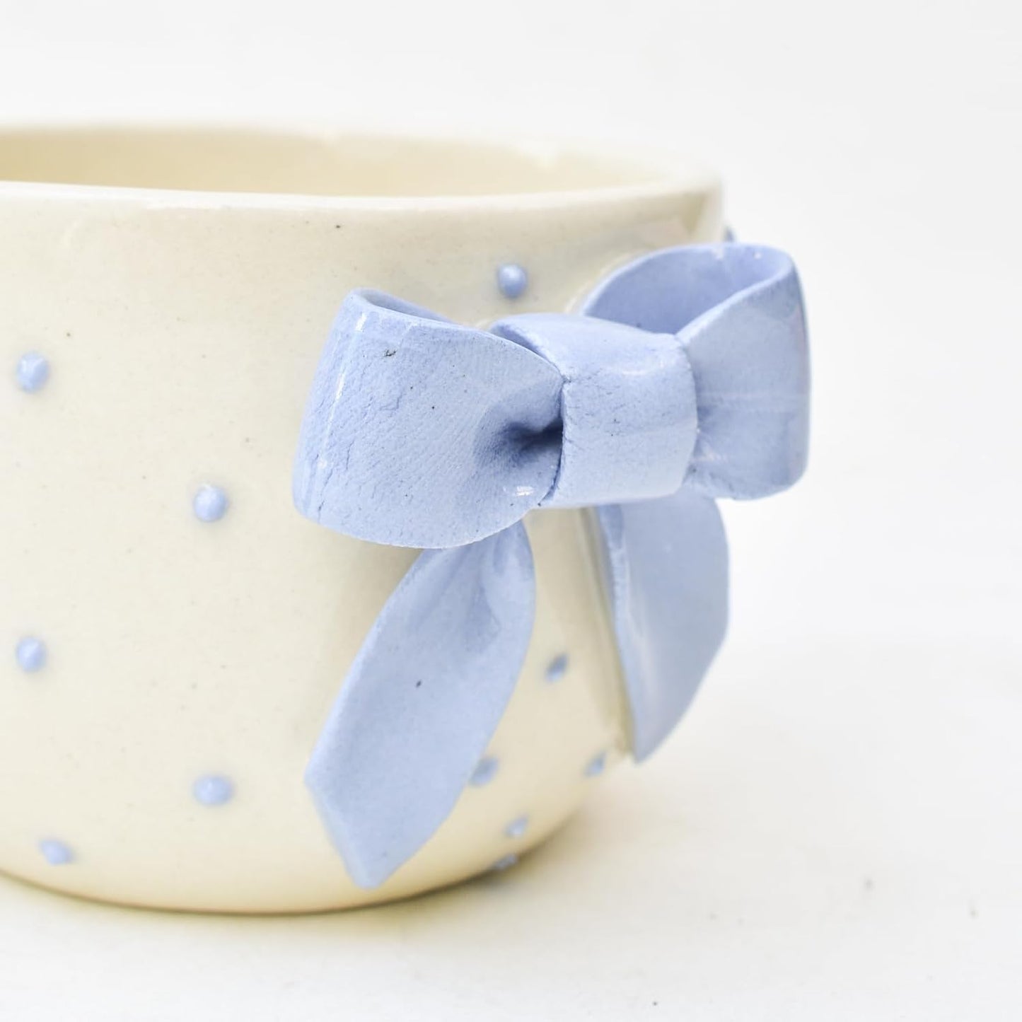 Artisan Ceramic Mug Blue Bow – Beverage Serveware – Handcrafted Clay – 220 ML