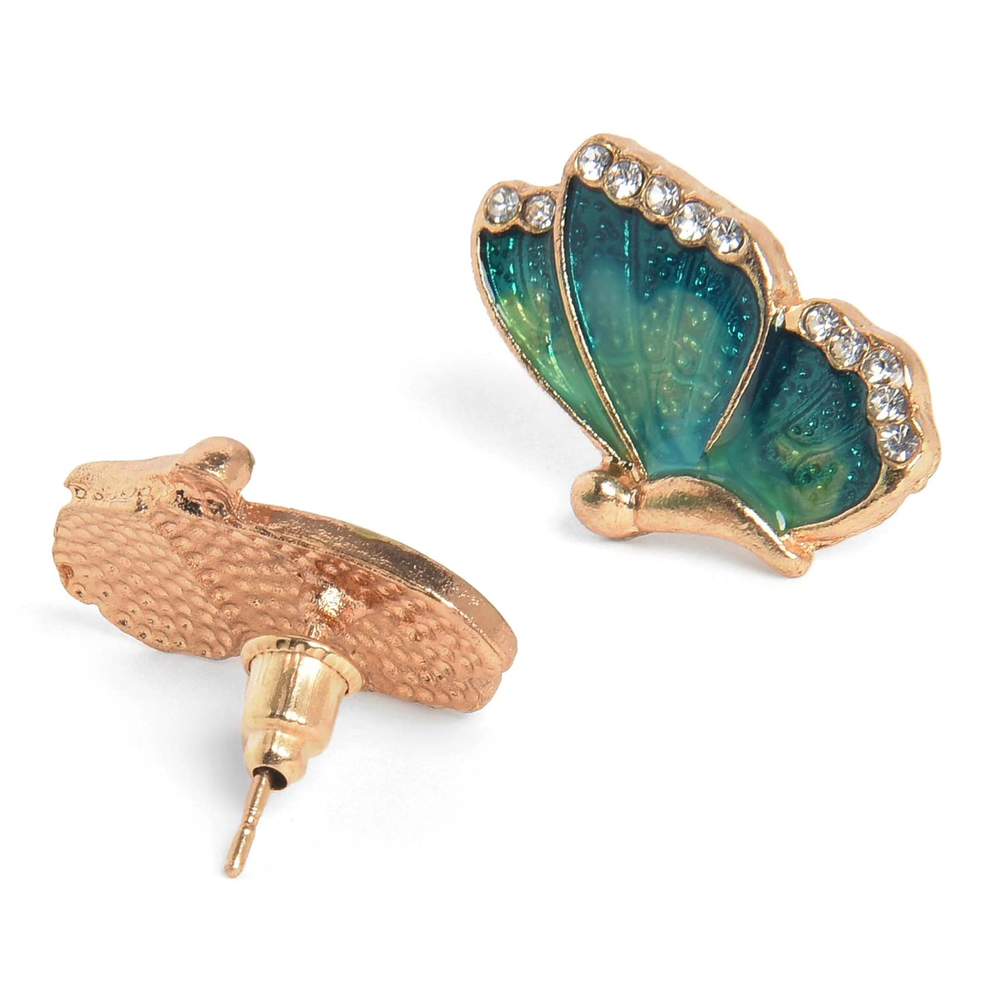 Enamel Butterfly Stud Earrings – Women's Fashion Jewellery – Gold Plated, Crystal Stones