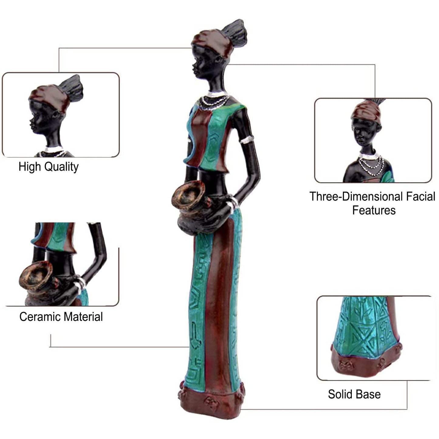 African Tribal Figurines – Hand-Crafted Resin Decor – Set of 3 (20cm)