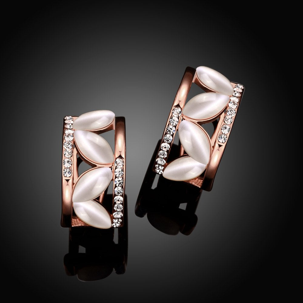 Multicolor Crystal & Opal Drop Earrings – Rose Gold Plated – Oval Shaped Design