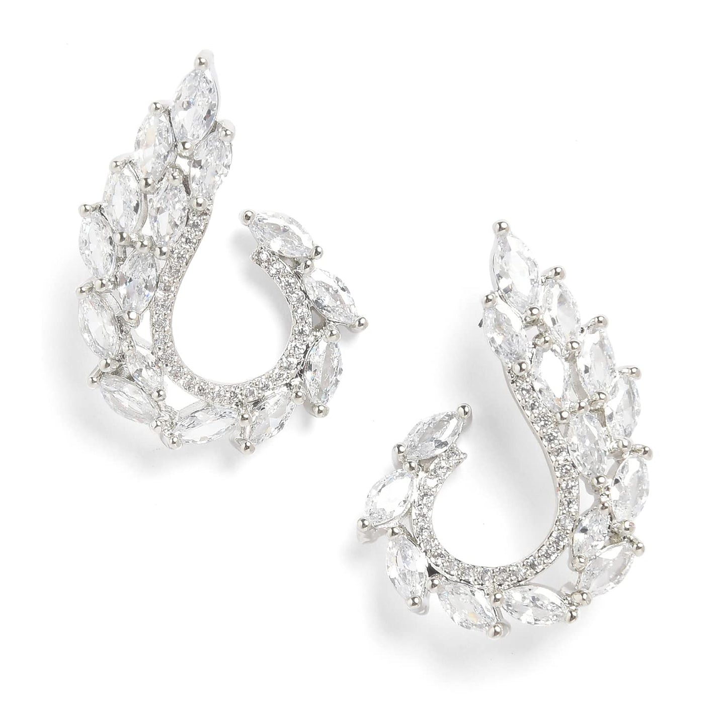 Silver Plated Rhinestone Stud Earrings – Lightweight Ear Studs – Push Closure – Retail Ready