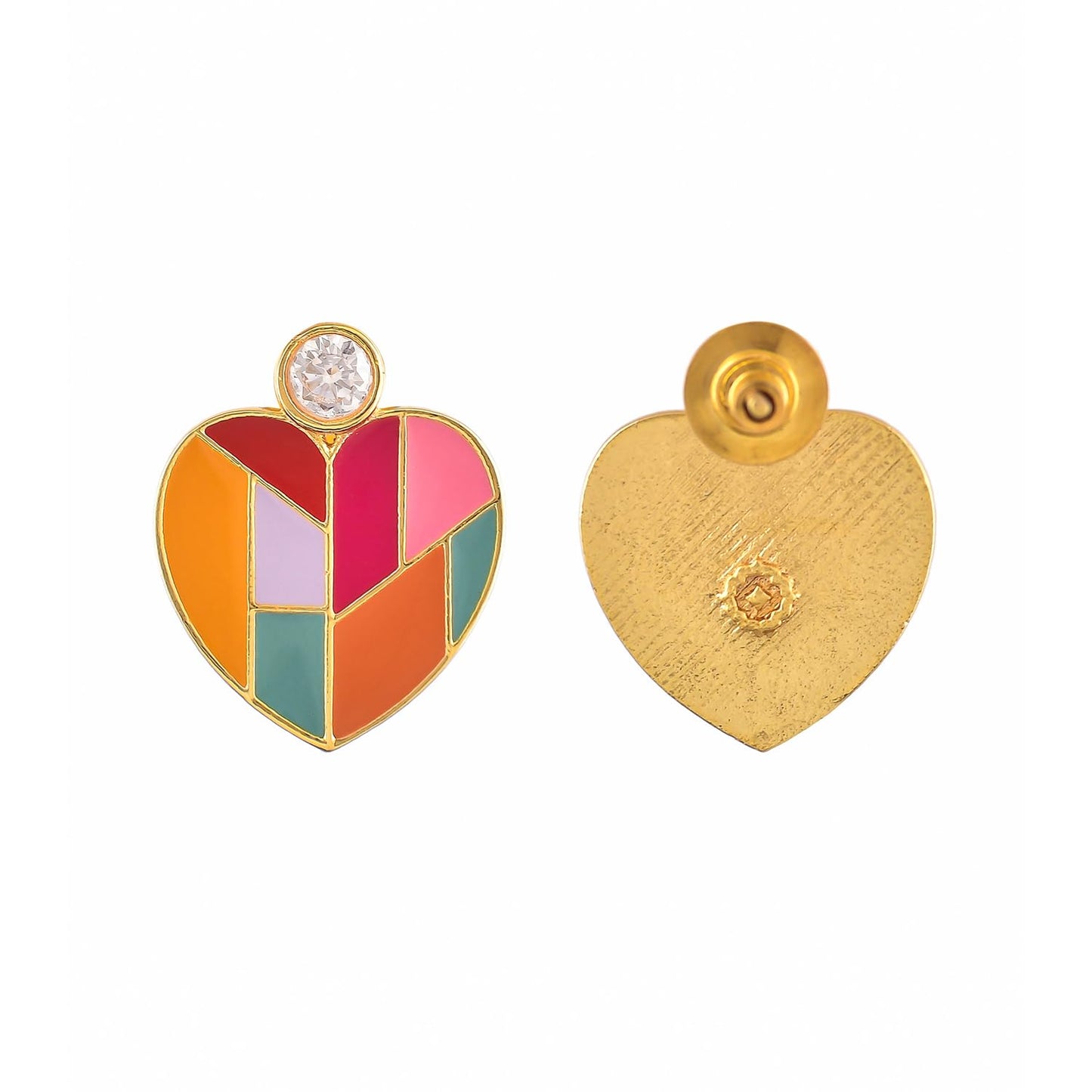 Mosaic Heart Drop Earrings – Handcrafted Brass Jewellery – Skin-Safe Finish – Retail Pair